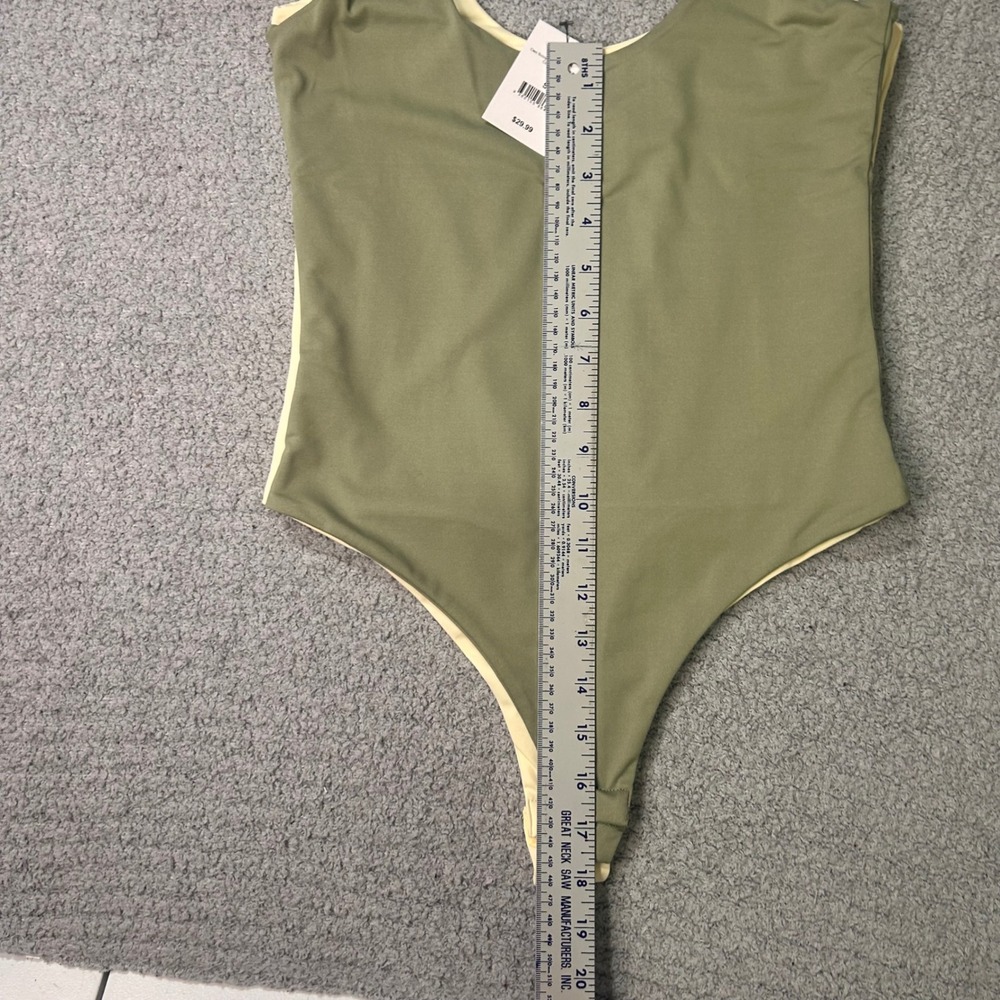 Cotton On Bodysuit Cleo Scoop Neck Low Back S Green Cream Minimal Basic 2 Pack - Picture 6 of 11